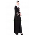 Front open embroidery abaya- Black Front open embroidery abaya- Black